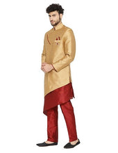 Load image into Gallery viewer, M35 Wine Kurta With Golden Jacket Indo Western Dress