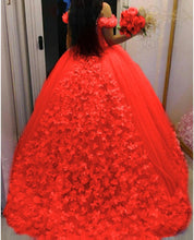 Load image into Gallery viewer, G537, Luxury Red Flower Prom PreWedding trail Gowns, Size (XS-30 to L-38)