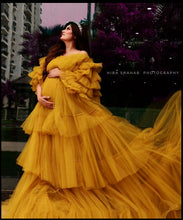 Load image into Gallery viewer, G552 (3), Green Tea Ruffled Slit Cut Prewedding Shoot  Gown, Size (All)
