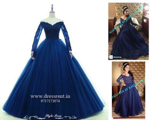 G145, Navy Blue Semi off shoulder Ball  Gown, Size (XS-30 to XL-36)