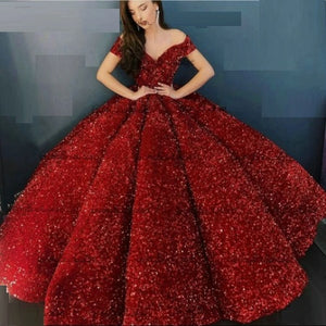 G337, Red Luxury Sequence Quinceanera Ball gown, Size (XS-30 to L-38)