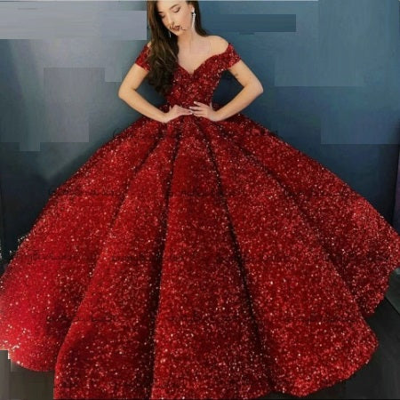 Red Gown in Soft Net with Sequence Work  Clothsvillacom