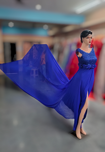 G302, Royal Blue Slit Cut Long Trail Maternity Shoot Baby Shower Gown Size(All)