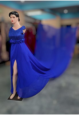 G302, Royal Blue Slit Cut Long Trail Maternity Shoot Baby Shower Gown Size(All)