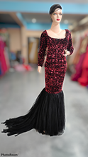 Load image into Gallery viewer, G421, Black &amp; Wine Top Sequence with Bottom Lace Cutout Prewedding Trail Gown, Size (All)