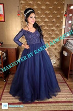 Load image into Gallery viewer, G145, Navy Blue Semi off shoulder Ball  Gown, Size (XS-30 to XL-36)