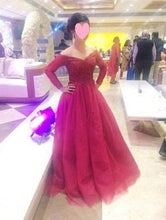 Load image into Gallery viewer, G135 (5), Wine Ball Semi off Shoulder Gown, Size (XS-30 to L-38)