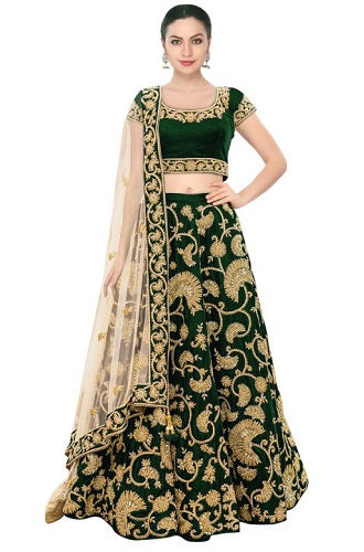 L33, Green Embroidered Lehenga, Size (XS-30 to XL-40)