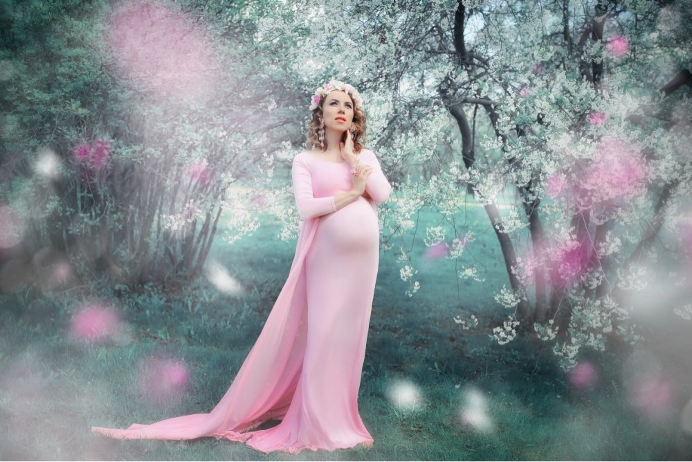 Peach Pink Photoshoot Maternity Dress in Lycra and Attached