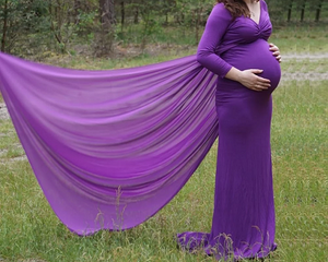 G41 (6), Purple Maternity Shoot Trail Baby Shower Lycra Body Fit Gown, All Size