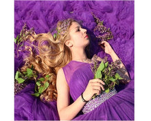 Load image into Gallery viewer, G240, Luxury Purple Ruffle Long Trail Ball Gown,  Size - (XS-30 to XL-40)
