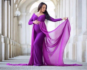 G41,(6) Purple Maternity Shoot Trail  Lycra Fit Gown, Size (ALL)