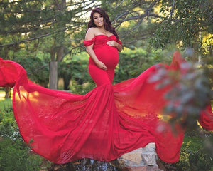 G215 (4), Red Maternity Shoot Trail Baby Shower Lycra Body Fit Gown, Size(All)