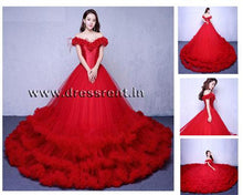 Load image into Gallery viewer, G137 (9), Luxury Red Puffy Cloud Trail Ball Gown, Size (XS-30 to xl 42)