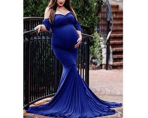 G248, Royal Blue Maternity Shoot Baby Shower Trail  Lycra Fit Gown, Size (All)