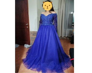 G235, Royal Blue Semi off Shoulder Ball Gown, Size (XS-30 to XXL-44)