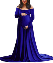 Load image into Gallery viewer, G14, Navy Blue Velvet Maternity Shoot Baby Shower Trail Lycra Body Fit Gown, Size (All)