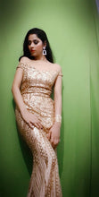 Load image into Gallery viewer, G153, Golden Sequin Mermaid Cocktail Evening Gown, Size (XS-30 to L-36)