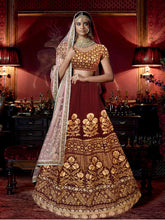 Load image into Gallery viewer, L11, Sabhyasachi style Maroon Velvet Lehenga, Size (XS-30 to XL-40)