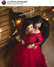 Load image into Gallery viewer, G135 (5), Wine Prewedding Shoot Semi off Shoulder Ball Gown, Size (XS-30 to L-38)