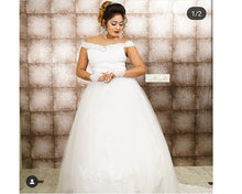 Load image into Gallery viewer, W164, White Slit Neckline trail Ball Gown, Size (XS-30 to XL-40)