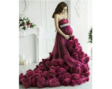 Load image into Gallery viewer, G148, Wine Puffy Maternity Shoot  Baby Shower Trail Gown Size, (XS-30 to XL-42)