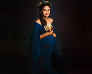 G207,(4) Navy Blue Maternity Shoot Baby Shower Trail  Lycra Fit Gown, Size(All)