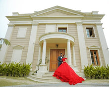 Load image into Gallery viewer, G137 (9), Luxury Red Puffy Cloud Trail Ball Gown, Size (XS-30 to xl 42)