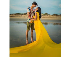 G178 (2), Yellow prewedding Shoot Long Trail Gown, Size(All)