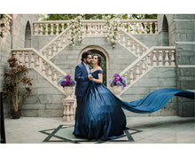 Load image into Gallery viewer, G132 (4), Navy Blue Satin Off Shoulder Trail Ball gown