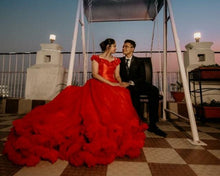 Load image into Gallery viewer, G137 (9), Luxury Red Puffy Cloud Trail Ball Gown, Size (XS-30 to xl 42)