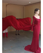 Load image into Gallery viewer, G209, Wine Off Shoulder Maternity Shoot Trail Baby Shower  Lycra Fit Gown, Size(All)