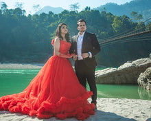 Load image into Gallery viewer, G137 (9), Luxury Red Puffy Cloud Trail Ball Gown, Size (XS-30 to xl 42)