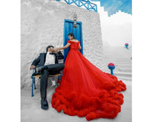 Load image into Gallery viewer, G137 (9), Luxury Red Puffy Cloud Trail Ball Gown, Size (XS-30 to xl 42)