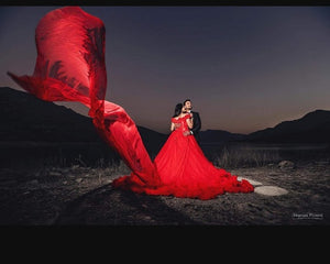 G137 (9), Luxury Red Puffy Cloud Trail Ball Gown, Size (XS-30 to xl 42)