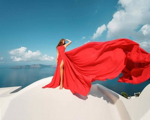 G285 (3), Red slit cut infinity prewedding shoot trail gown Size (All)