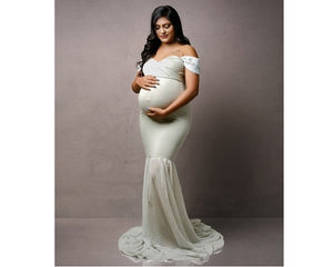 G48 (2), Light Green Maternity Shoot Trail Baby Shower Lycra Body Fit Gown, Size (ALL)