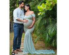 Load image into Gallery viewer, G48, Light Green Maternity Shoot Trail Baby Shower Lycra Body Fit Gown, Size (ALL)