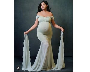 G48, Light Green Maternity Shoot Trail Baby Shower Lycra Body Fit Gown, Size (ALL)