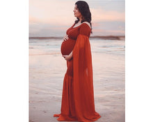 Load image into Gallery viewer, G181 (5) Wine Maternity Shoot Long Sleeves Trail Baby Shower Gown, Size (ALL)