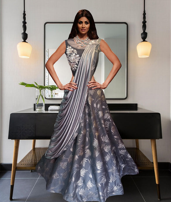 L5, Grey Saree Gown (Shilpa Shetty), Size (XS-30 to XXL-42)