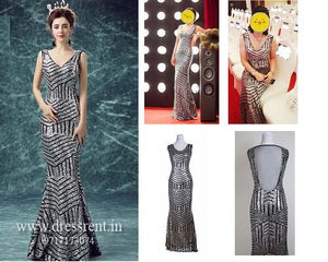 G87, Silver Black Mermaid Cocktail Gown, Size (XS-30 toL-36)