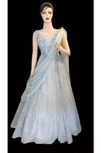 Load image into Gallery viewer, G172, Sweet Sky Blue Indo-Western Saree Gown, Size (XS-30 to L-38)