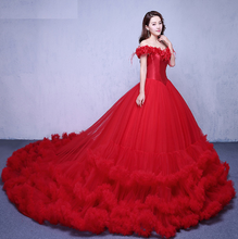 Load image into Gallery viewer, G137 (9), Luxury Red Puffy Cloud Trail Ball Gown, Size (XS-30 to xl 42)