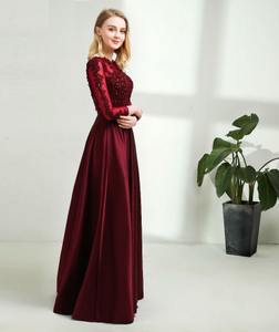 G92 (11), Dark Wine Satin Evening Gown, Size (XS-30 to XXXL-46)