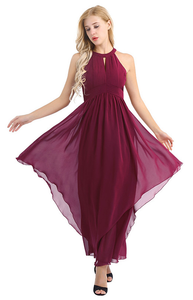 Wine Sleeveless Halter Chiffon Party Dress,Size (XS-30 to L-38)