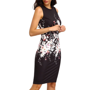 Sleeveless Floral Print Knee Length Party Dress,Size (XS-30 to L-38)