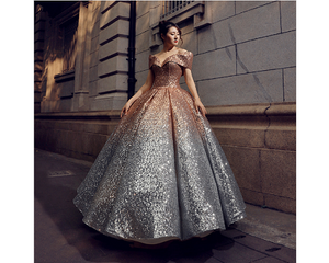 G136, Luxury Gold And Silver Princess Evening Ball Gown, Size (XS-30 to L-38)