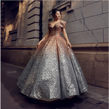 Load image into Gallery viewer, G136, Luxury Gold And Silver Princess Evening Ball Gown, Size (XS-30 to L-38)