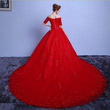 Load image into Gallery viewer, G129 (3), Red Off Shoulder half sleeves Trail Gown, Size (XS-30 to L-38)